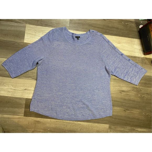 Talbots BUTTON-SLEEVE SWEATER - MARLED Blue 3/4 Sleeve Top, Size 2XL, MSRP $80 - Picture 3 of 11
